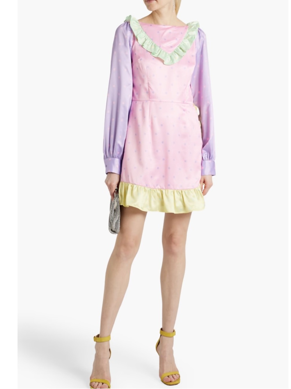 NWT Olivia Rubin Scarlett Ruffled polka-dot satin mini dress sz 6